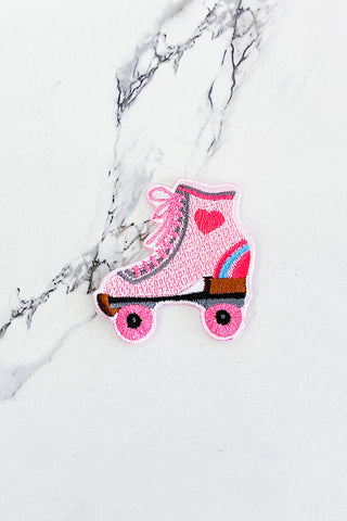 Pink Rollerskate Embroidered Patch