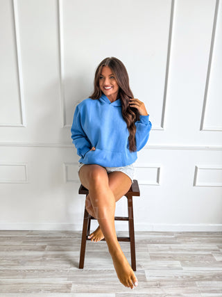 BIRDIE Let's Be Happy Hoodie in Flo Blue