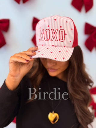 BIRDIE XOXO Embroidered Seersucker Trucker Hat