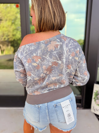 BIRDIE Off the Shoulder Pullover in Timber Haze