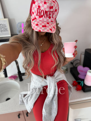 BIRDIE Honey Embroidered Checkered Trucker Hat