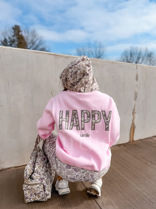 BIRDIE HAPPY Hoodie in Blush Pink and Duck Camo