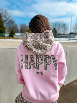 BIRDIE HAPPY Hoodie in Blush Pink and Duck Camo