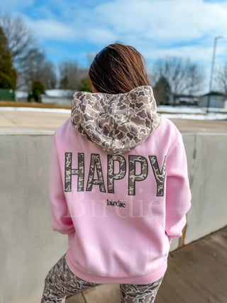 BIRDIE HAPPY Hoodie in Blush Pink and Duck Camo