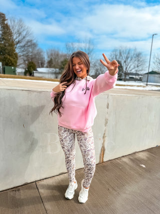 BIRDIE HAPPY Hoodie in Blush Pink and Duck Camo