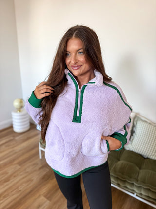 BIRDIE Boxy Bliss Half-Zip in Lilac & Green