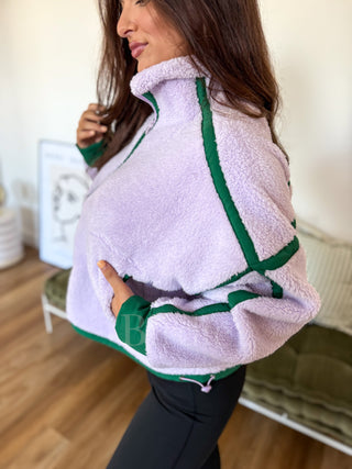 BIRDIE Boxy Bliss Half-Zip in Lilac & Green
