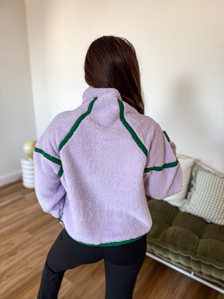 BIRDIE Boxy Bliss Half-Zip in Lilac & Green