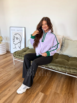 BIRDIE Boxy Bliss Half-Zip in Lilac & Green