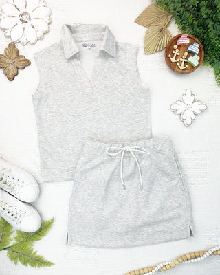 IN STOCK Luxe Collar Tank/Skort Set - Heathered Neutral
