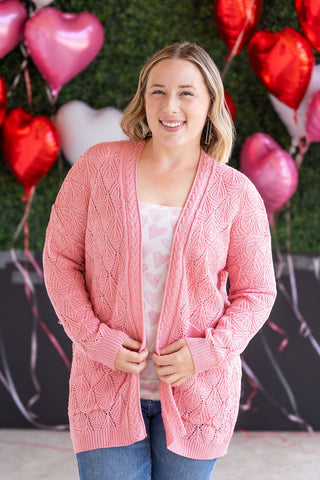 IN STOCK Open Knit Cardigan - Rose