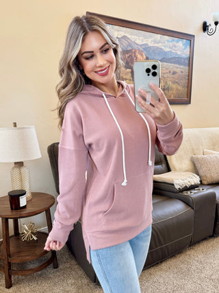 IN STOCK Kacey Ribbed Hoodie - Rose FINAL SALE