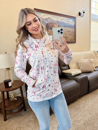IN STOCK Soft Funnel Neck - Wildflower Gardens FINAL SALE