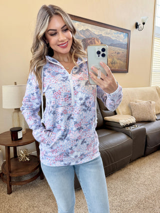 IN STOCK HalfZip Hoodie - Ditsy Blush Floral FINAL SALE