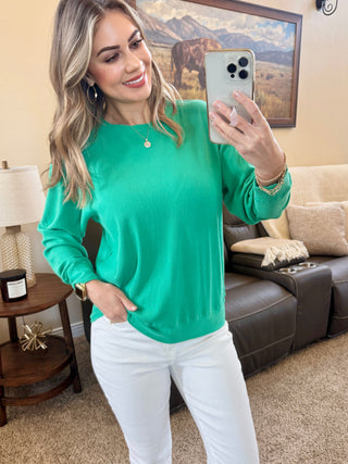 IN STOCK Corrine Ribbed Pullover Top - Emerald FINAL SALE