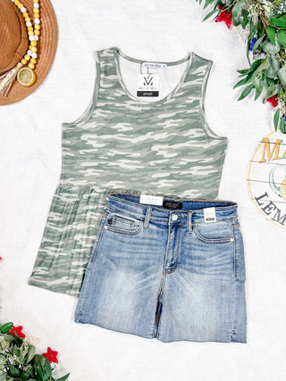 IN STOCK Renee Ruffle Tank Top - Camo FINAL SALE
