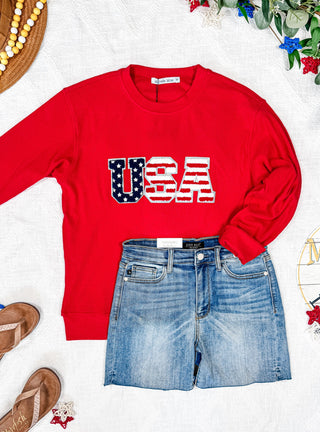 IN STOCK Corrine Pullover Top - Red USA Flag FINAL SALE