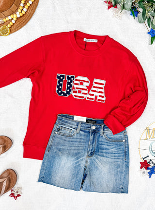 IN STOCK Corrine Pullover Top - Red USA Flag FINAL SALE