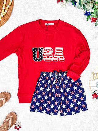 IN STOCK Corrine Pullover Top - Red USA Flag FINAL SALE