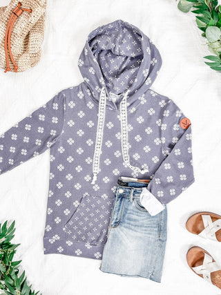 IN STOCK Hailey Pullover Hoodie - Slate Purple Floral FINAL SALE