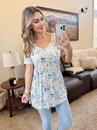 IN STOCK Sarah Ruffle Short Sleeve - Cottage Floral FINAL SALE