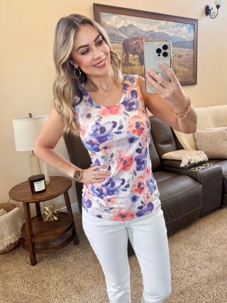 IN STOCK Ava Tank - Sunset Watercolor Floral FINAL SALE