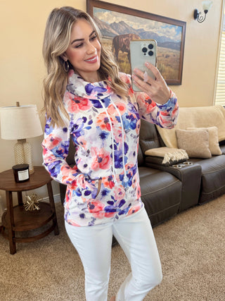 IN STOCK Soft Funnel Neck - Sunset Watercolor Floral FINAL SALE