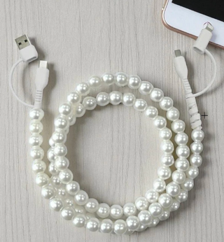 Updated White Pearl Beaded Cord Charger