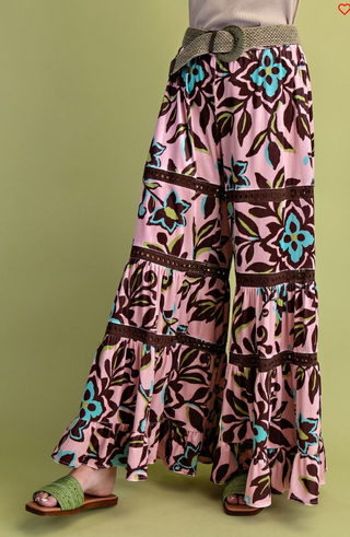 Petals & Poise Velvet Palazzo Pants