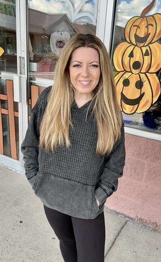 Black Waffle Knit Hoodie