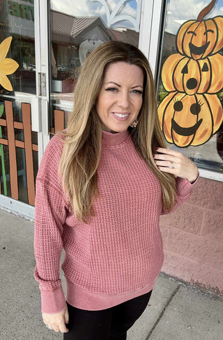 Red Chunky Mock Neck Sweater