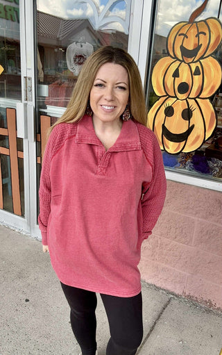 Garnet Waffle Knit Henley