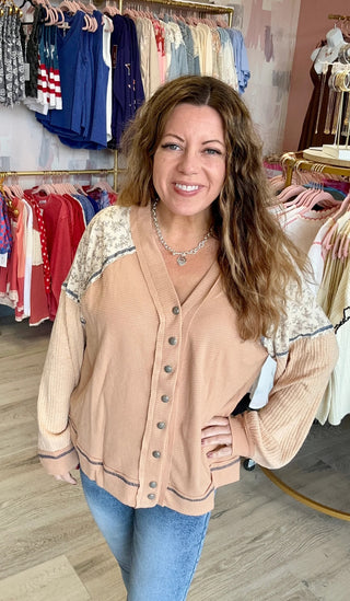 Apricot Bloom Button Top