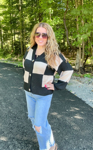 Checkered Button Cardigan