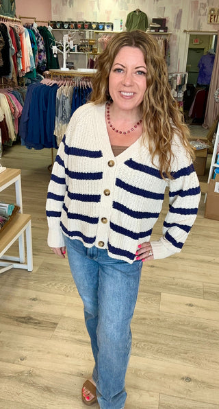 Oatmeal and Navy Stripe Sweater