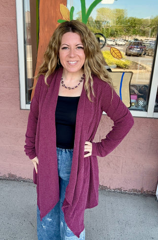 Burgundy Ribbed Cardigan