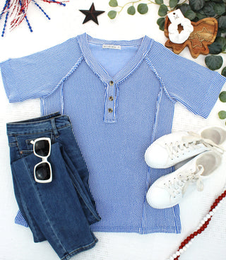 IN STOCK Juliette Button Top - Blue FINAL SALE
