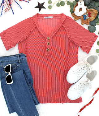 IN STOCK Juliette Button Top - Red FINAL SALE