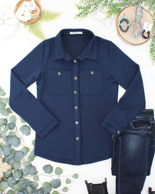 09.09 EN ROUTE Ryleigh Ribbed Button Down - Navy