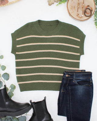 IN STOCK Striped Sweater Top - Olive and Tan