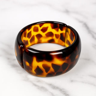 Tortoise Spotted with Gold Lining – Vintage Lucite Clamper Bracelet