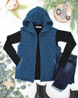 09.09 EN ROUTE Heather Geometric Hooded Vest - Teal